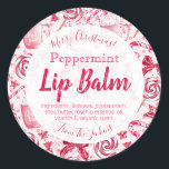 Fun Peppermint Candy Christmas Lip Balm Label Runder Aufkleber<br><div class="desc">Wenn Sie ein paar schöne Weihnachtsbalsam als Geschenke gemacht haben und ein lustiges Etikett für sie brauchen,  dann ist dieser Aufkleber sicherlich sehr festlich,  da er verschiedene Pfefferminzbonbons im Hintergrund enthält.</div>