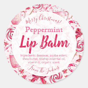 Fun Peppermint Candy Christmas Lip Balm Label Runder Aufkleber