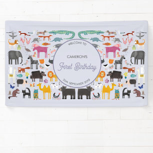 Fun Personalisiert Animal First 1. Geburtstag Part Banner