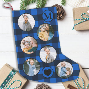 Fun Personalisiert Baby Foto Blau Kariert Kleiner Weihnachtsstrumpf