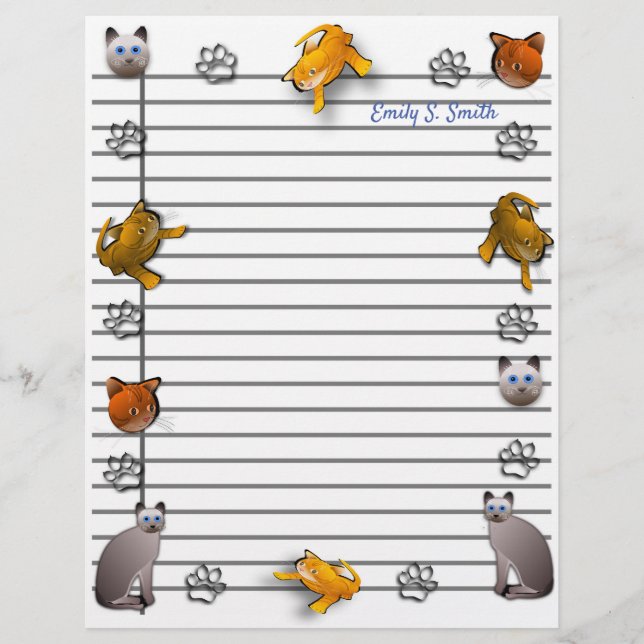 Fun Personalisiert Cat Border Writing Paper (Vorderseite)