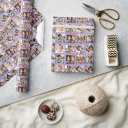 Fun Personalisiert Family Fotos Muster auf Lila Geschenkpapier