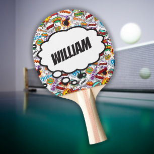 Fun Personalisiert Name Comic Book Tischtennis Schläger