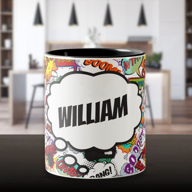 Fun Personalisiert Name Comic Book Zweifarbige Tasse (Fun Personalized Name Comic Book Two-Tone Coffee Mug)