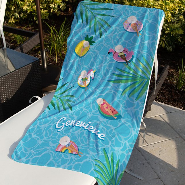 Fun Personalisiert Name Tropical Summer Pool Float Strandtuch (Fun Personalized Name Tropical Summer Pool Floats Beach Towel)