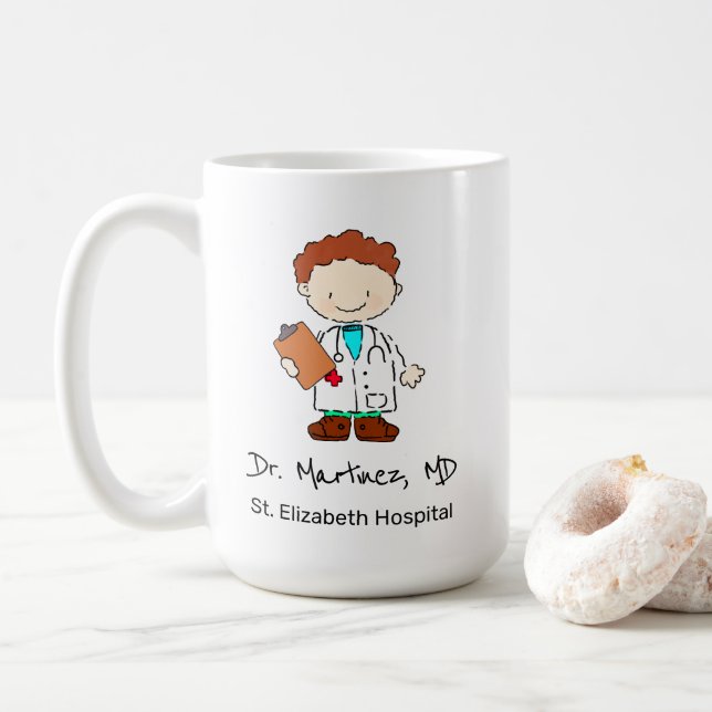 Fun Personalisiert Nurse Doctor Illustration Carto Kaffeetasse (Mit Donut)