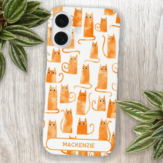 Fun Personalisiert Orange Cat Case-Mate iPhone Hülle (Fun and quirky personalized custom name watercolor orange ginger cat pattern mouse mat)