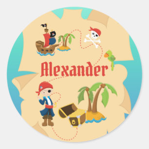 Fun Personalisiert Pirate Boy Schatzkarte Runder Aufkleber