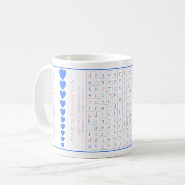 Fun Personalisiert Valentine's Word Puzzle Pink Bl Kaffeetasse (Vorderseite Links)