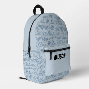 Fun Personalisierte Pastel & Navy Blue Sea Monster Bedruckter Rucksack