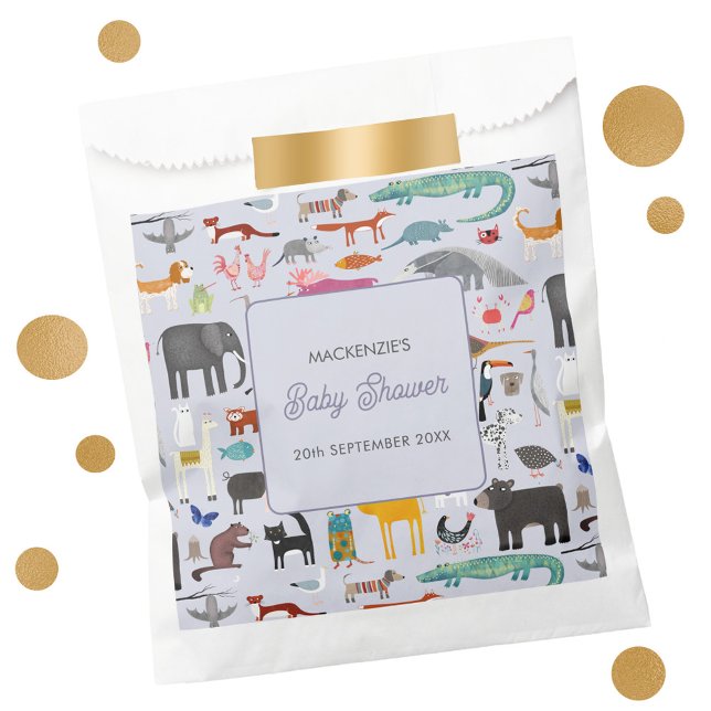 Fun Personalisierte TierBaby-Dusche Geschenktütchen (Jungle, safari, zoo, wild and pet animals and bird design personalized baby shower favor bag)