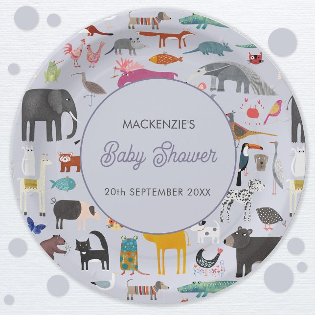 Fun Personalisierte TierBaby-Dusche Pappteller (Jungle safari zoo wild and pet animal themed personalized baby shower personalized paper party plate)