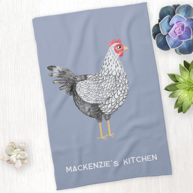 Fun Personalisierte Wasserfarbe Wyandotte Hühnchen Geschirrtuch (Wyandotte Chicken watercolor hen personalized name custom text kitchen tea towel)