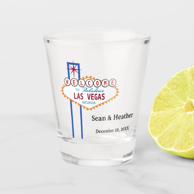 FUN! 🎰 Personalisiertes Las Vegas Wedding Shot Gl Schnapsglas (Vorderseite)