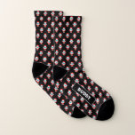 Fun personalized Christmas socks with Santa print Socken<br><div class="desc">Fun personalized Christmas socks with Santa print. Funny pattern of Santa Claus with blue face mask. Personalize with your own name or quote. Cool Holiday gift idea for friends,  family,  boss,  coworker,  dad,  husband,  brother,  boyfriend etc. Black or custom color background.</div>