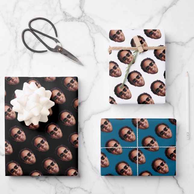 Fun Personalized Face Photo Geschenkpapier Set (Vorderseite)