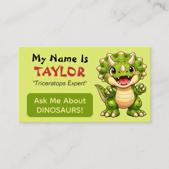 Fun Personalized Kids Dinosaur Theme  Telefonnummerkarte (Vorderseite)
