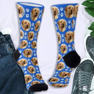 Fun Pet Foto Paw Prints Custom Blue Pattern Dog Socken