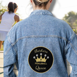 Fun Pickleball Queen Crown Anfangsname Jeansjacke