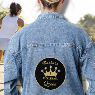 Fun Pickleball Queen Crown Anfangsname Jeansjacke