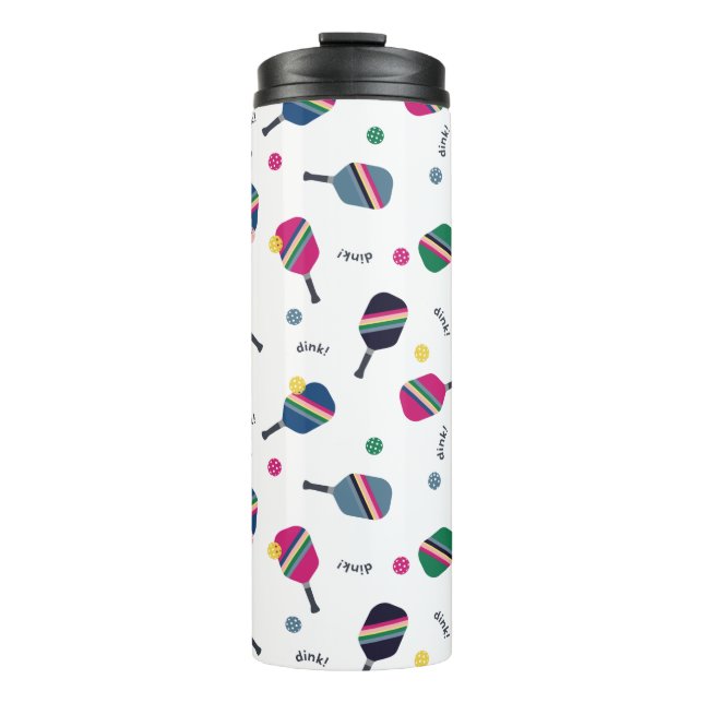 Fun Pickleball Sport Strip Paddle Dink Blau Thermosbecher (Vorderseite)