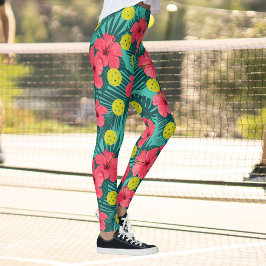 Fun Pickleball Tropischer Hibiskus Blume Sport Leggings