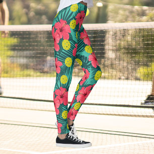Fun Pickleball Tropischer Hibiskus Blume Sport Leggings