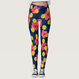 Fun Pickleball Tropischer Roter Hibiskus Blume Spo Leggings