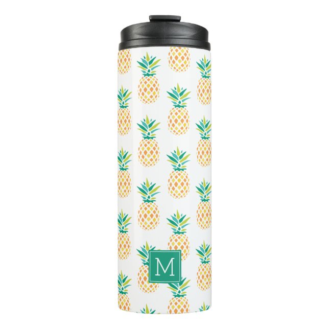Fun Pineapes Monogramm Muster Thermosbecher (Vorderseite)