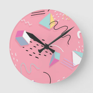 Fun Pink 1990s Throwback Graphics Runde Wanduhr