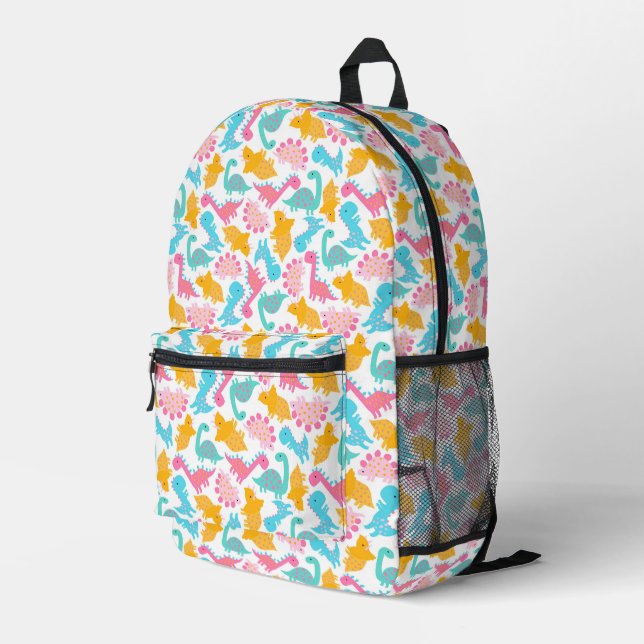 Fun Pink & Aquamarin Dinosaurier Muster Bedruckter Rucksack (Rückseitige Ecke Rechts)