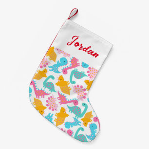 Fun Pink & Aquamarin Dinosaurier Muster Kleiner Weihnachtsstrumpf