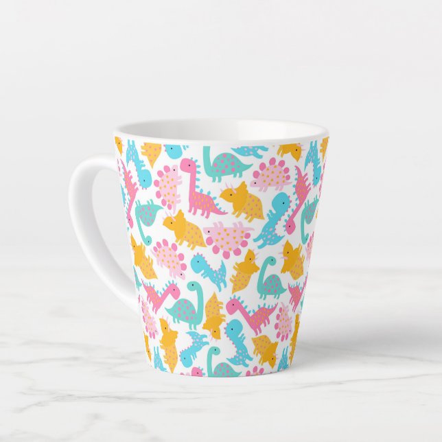 Fun Pink & Aquamarin Dinosaurier Muster Milchtasse (Linke Ecke)