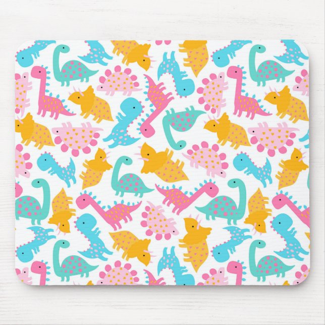 Fun Pink & Aquamarin Dinosaurier Muster Mousepad (Vorne)
