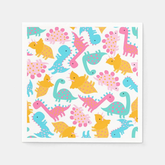 Fun Pink & Aquamarin Dinosaurier Muster Serviette (Vorderseite)