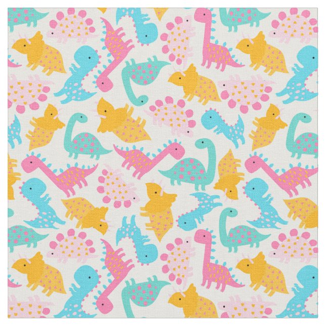 Fun Pink & Aquamarin Dinosaurier Muster Stoff (Nahaufnahme)