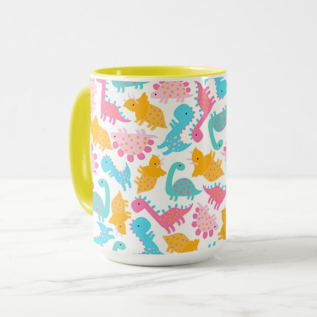 Fun Pink & Aquamarin Dinosaurier Muster Tasse (Vorderseite Links)