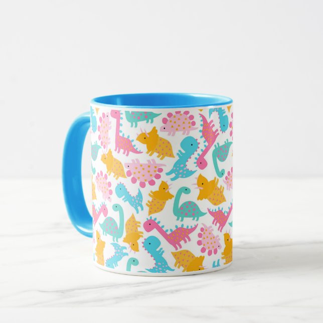 Fun Pink & Aquamarin Dinosaurier Muster Tasse (Vorderseite Links)