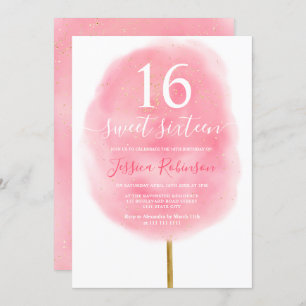 Fun pink Aquarell Süßigkeiten Glitzer süß 16 Einladung