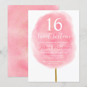 Fun pink Aquarellbaumwolle Süßigkeiten Glitzer süß Einladung