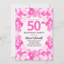 Fun Pink Balloons Imitate Glitzer 50. Geburtstagsp