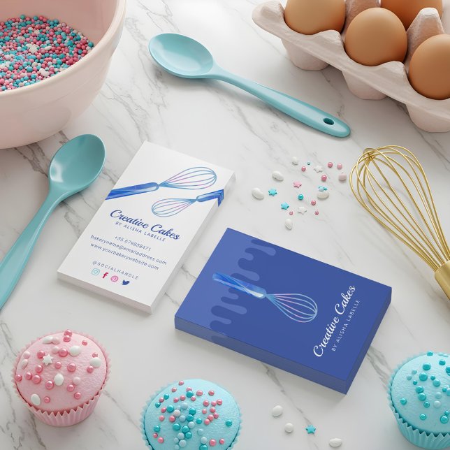 Fun Pink Blue Marble Bäckerei Whisk Blue Visitenkarte (Fun Pink Blue Marble Bakery Whisk Blue Business Card)