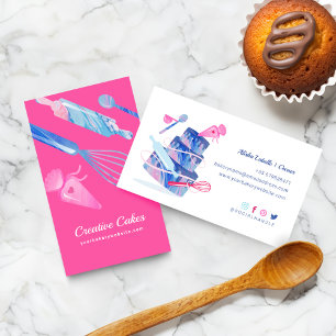Fun Pink Blue Marble Bakery Tools & Utensities Pin Visitenkarte