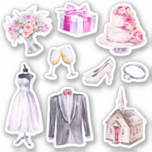 Fun Pink Bride Groom Hochzeitsplaner Aufkleber