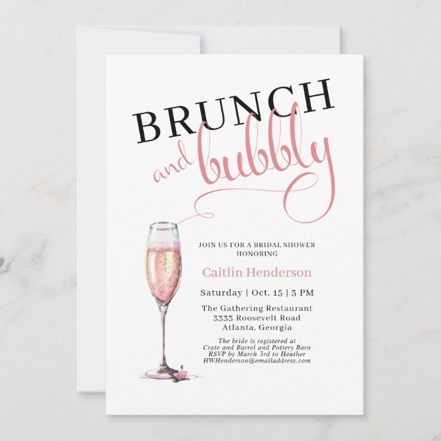 Fun Pink Brunch und Bubbly Brautparty Einladung (Vorderseite)