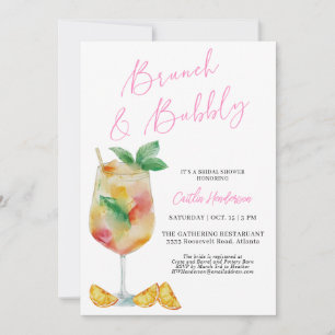 Fun Pink Brunch und Bubbly Champagne Brautparty Einladung