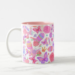 Fun Pink Butterfly, Cupcake, Candy Pattern Zweifarbige Tasse