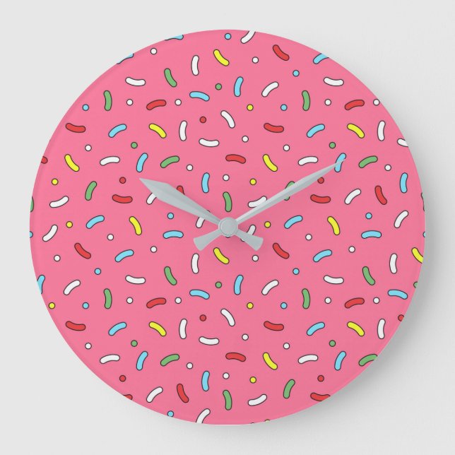 Fun Pink Candy Sprinkles Pattern Große Wanduhr (Vorderseite)