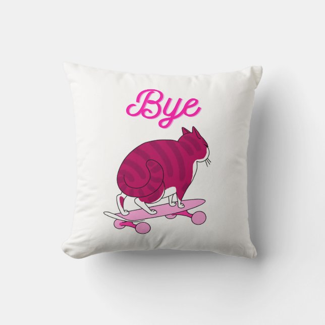 Fun Pink Cat Bye Text Kissen (Vorderseite)