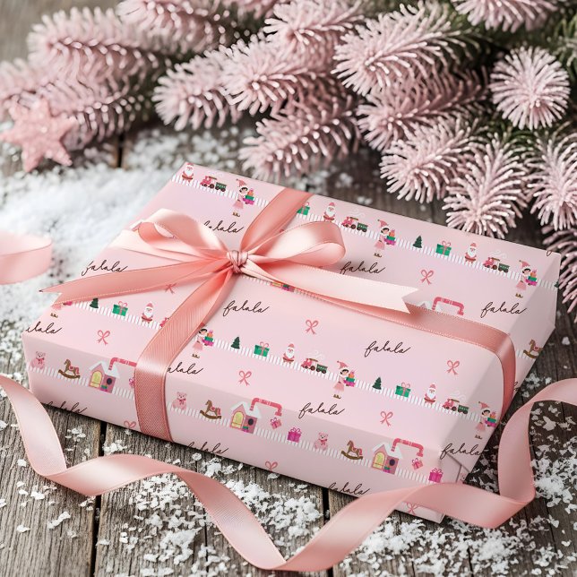 Fun Pink Christmas Elf Workshop Toy Factory Geschenkpapier (Fun Pink Chrismtas Elf Workshop Toy Factory Wrapping Paper)